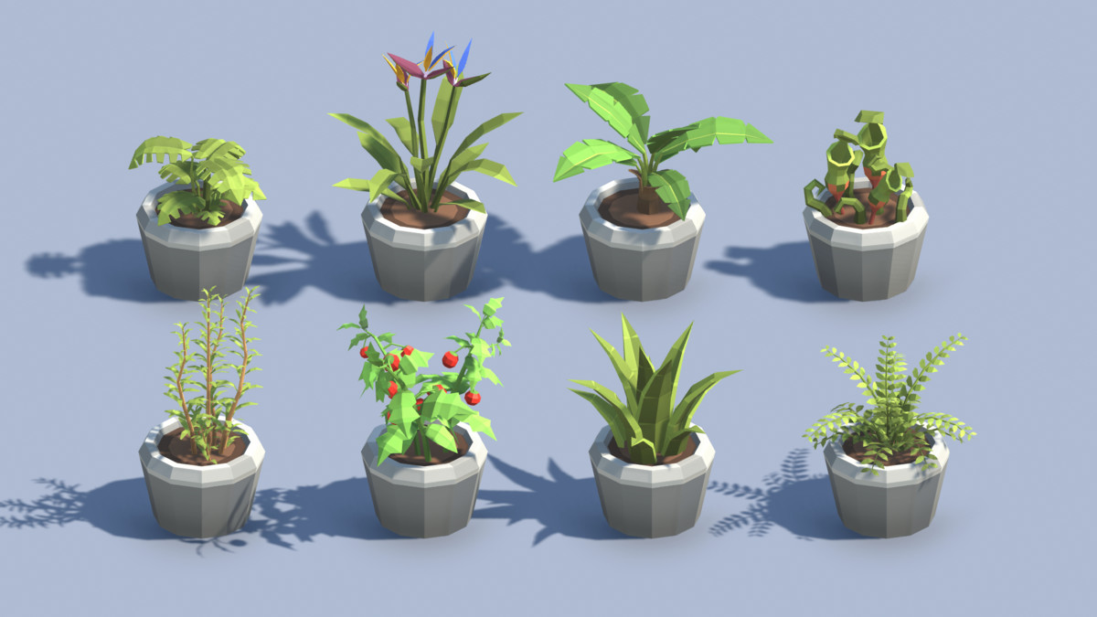 Low Poly Plants & Pots Pack with Growth System / Cosmic Retro