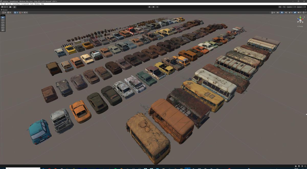 Old Abandoned Junk Rusty Vehicles 3d Game Ready Set (Car, Bus, Motorcycle, Bike)