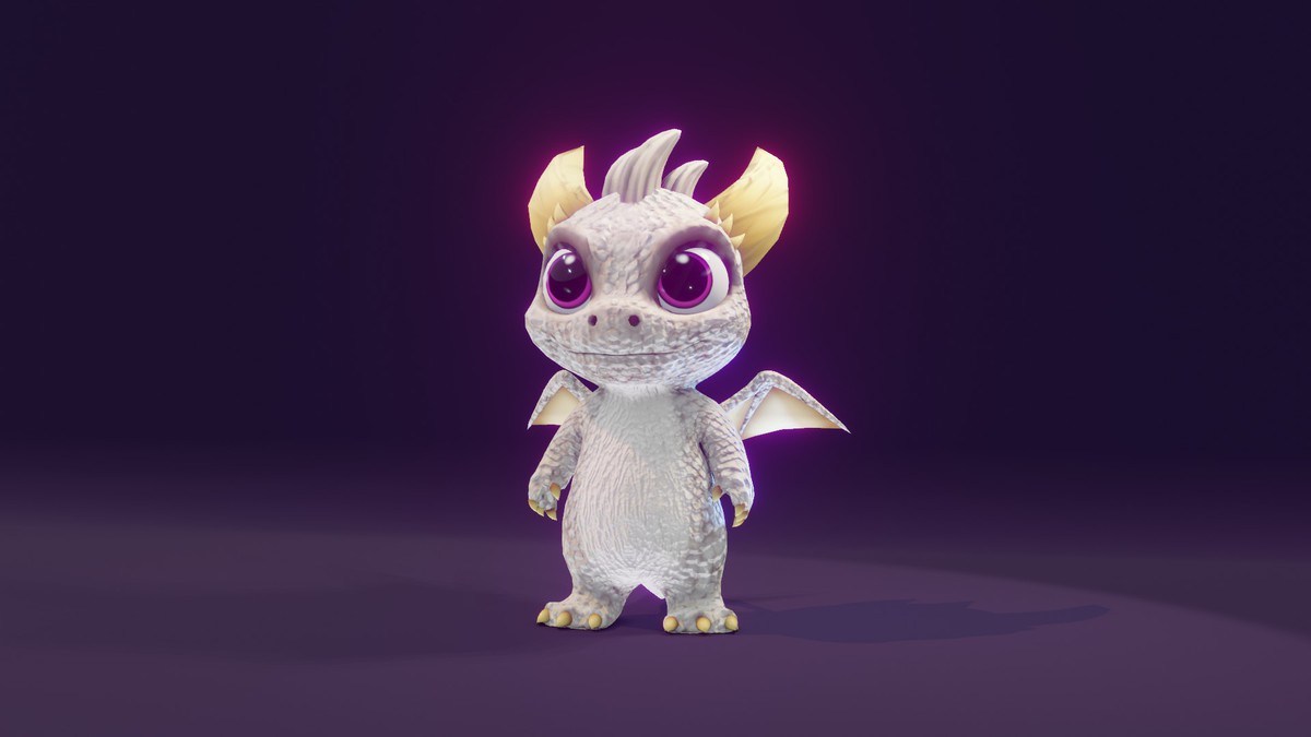 Cartoon White Dragon 3D Model (Low-Poly, Game-Ready, Animated, Built-In)