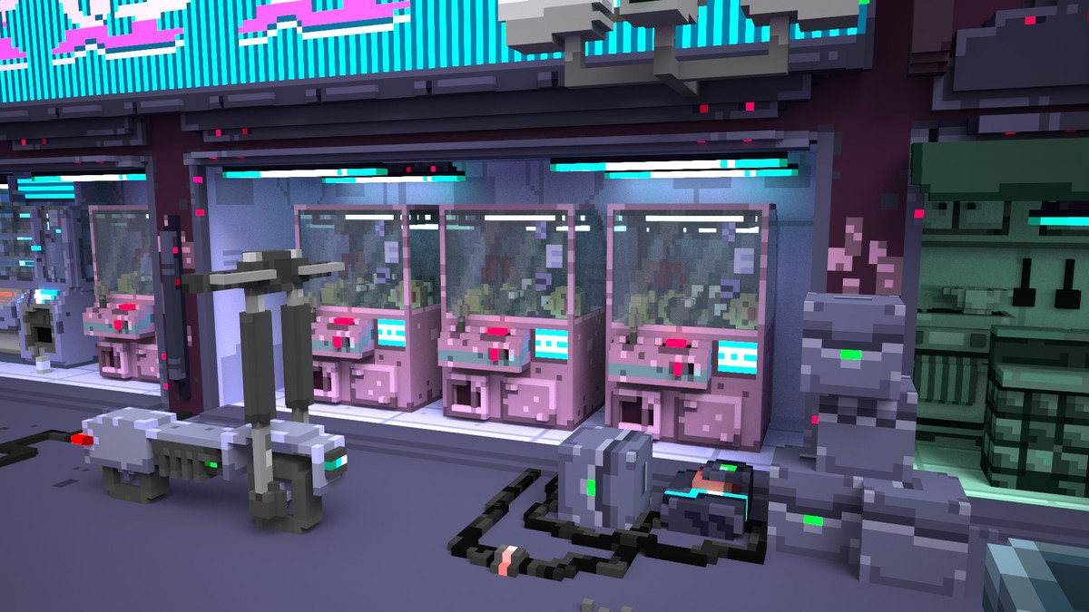 Voxel Cyberpunk Streets - 3D pixel art - monogon