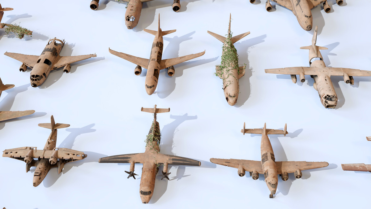 Old Abandoned Junk Rusty Aircraft and Helicopter Set 3d Game Ready Modular Props