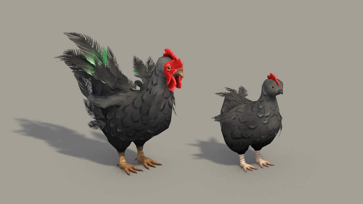 Stylized Hand-Painted Chickens