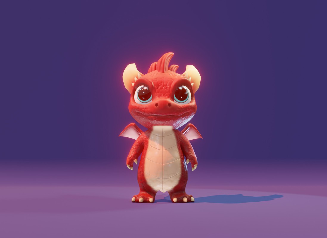Cartoon Red Baby Dragon 3D Model & 5 Music Tracks & 36 Sound Effects (Built-in)