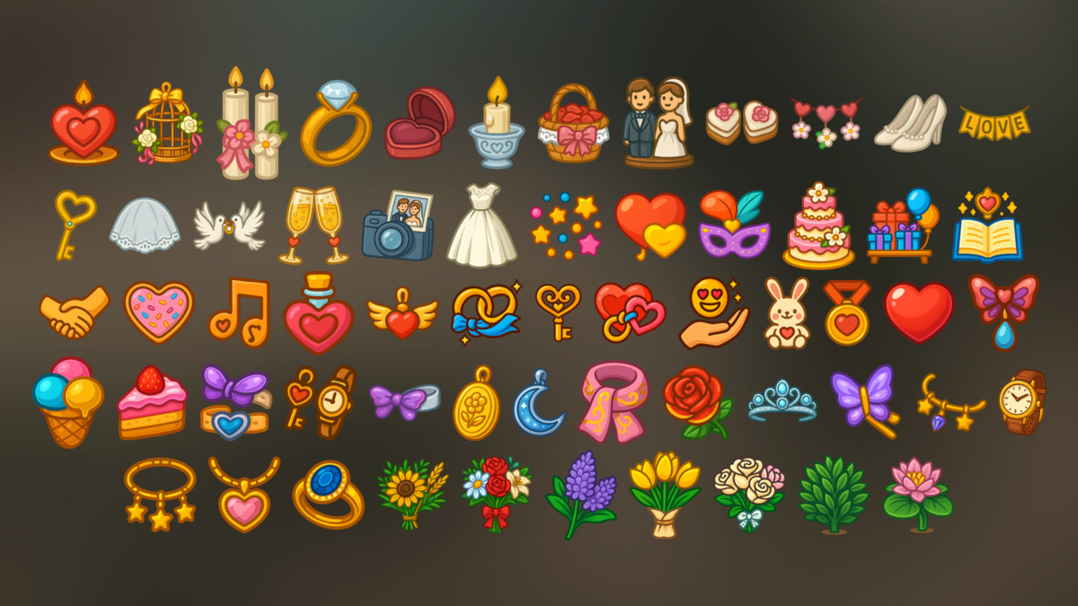 Romantic & Wedding Icons Pack – Love, Marriage, Celebration