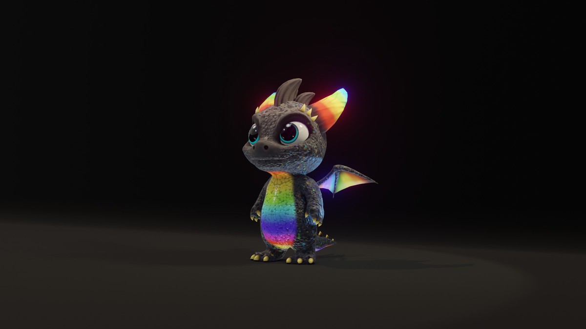 Cartoon Rainbow Dragon 3D Model (Low-Poly, Game-Ready, Animated, Built-In)