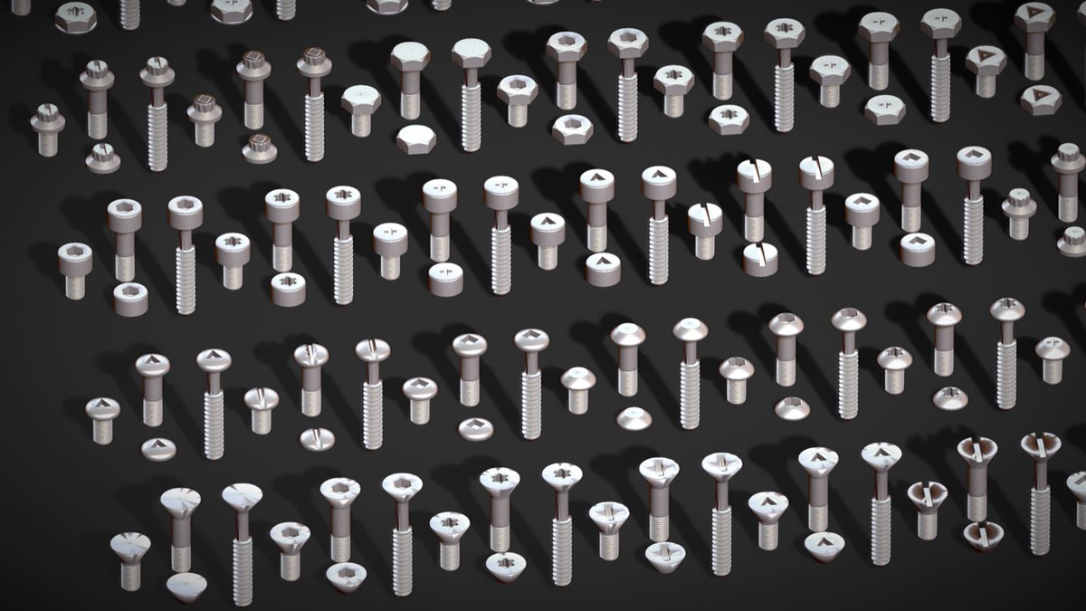308 Bolt Screw & Head Pack - Low Poly Realistic Kitbash - Industrial Props Set