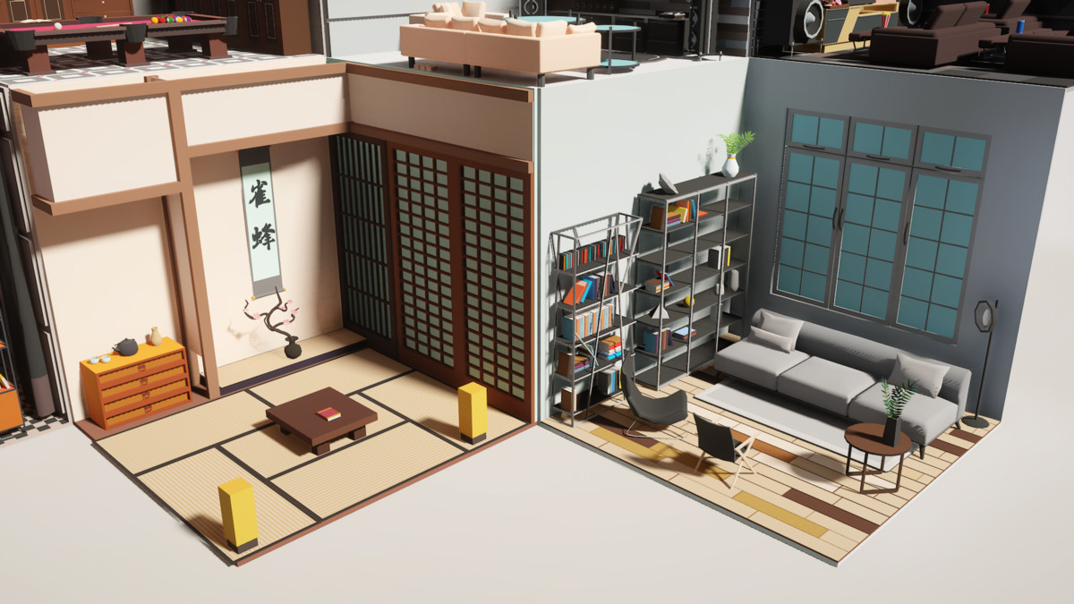 Low Poly 15 Rooms 1000+ objects Vol.2