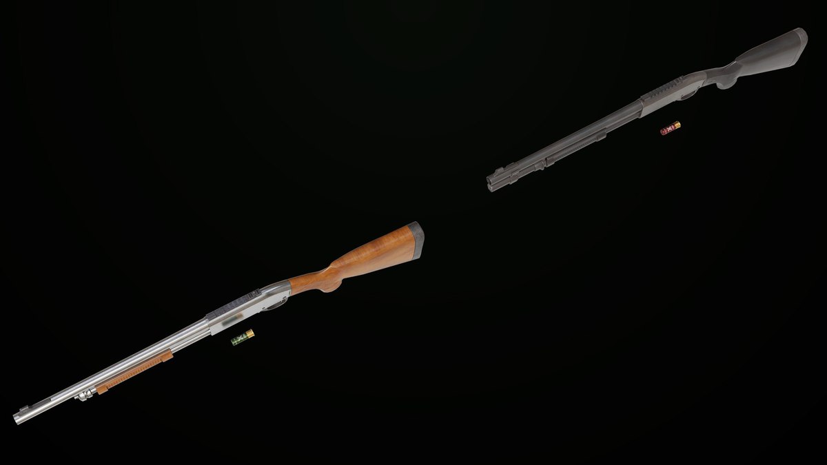 Long Shotgun 01 Wood and Black Single Mat URP HDRP Textures