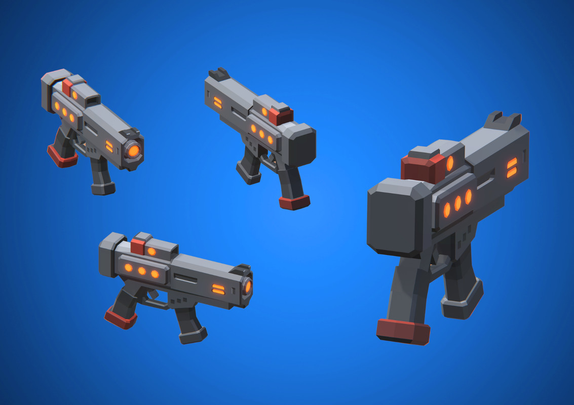 Low Poly Sci-Fi Blasters Bundle (36 weapons) - Retro Style