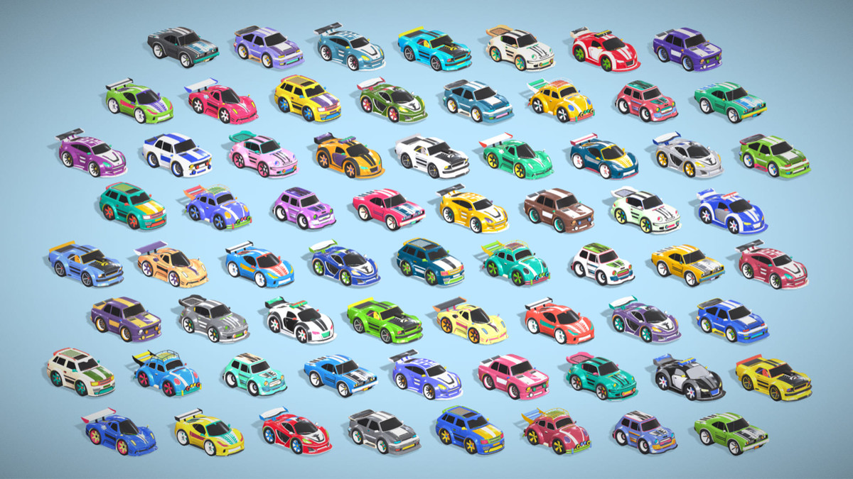 Tiny Sports Car Pack - 66 Low Poly Cute Toon Style Mini Racing Cars Chibi Style