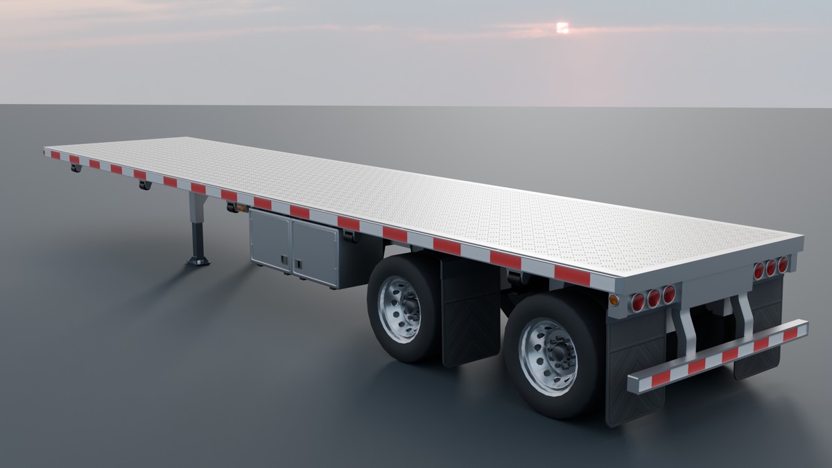 American Semi Truck with Flatbed Trailer & Cable Reel Cargo