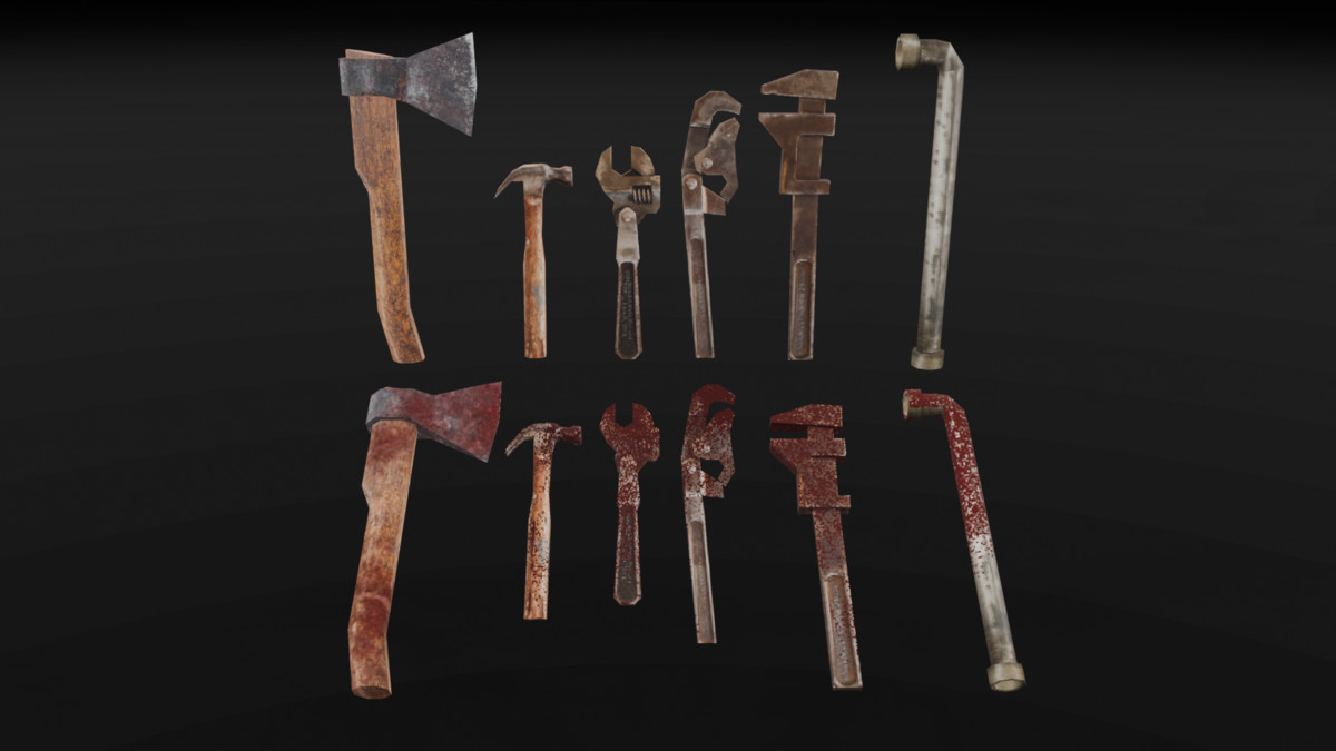 PSX Horror Melee Weapons Pack — 74 Retro Lowpoly Weapon Props(Clean + Bloody)