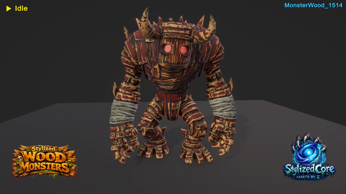 Stylized Wood Monster – Brute Variant (Animated, LOD, Skins)