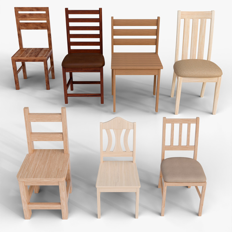 Wooden Chair Mega Pack – 7 PBR Low Poly Pack 3