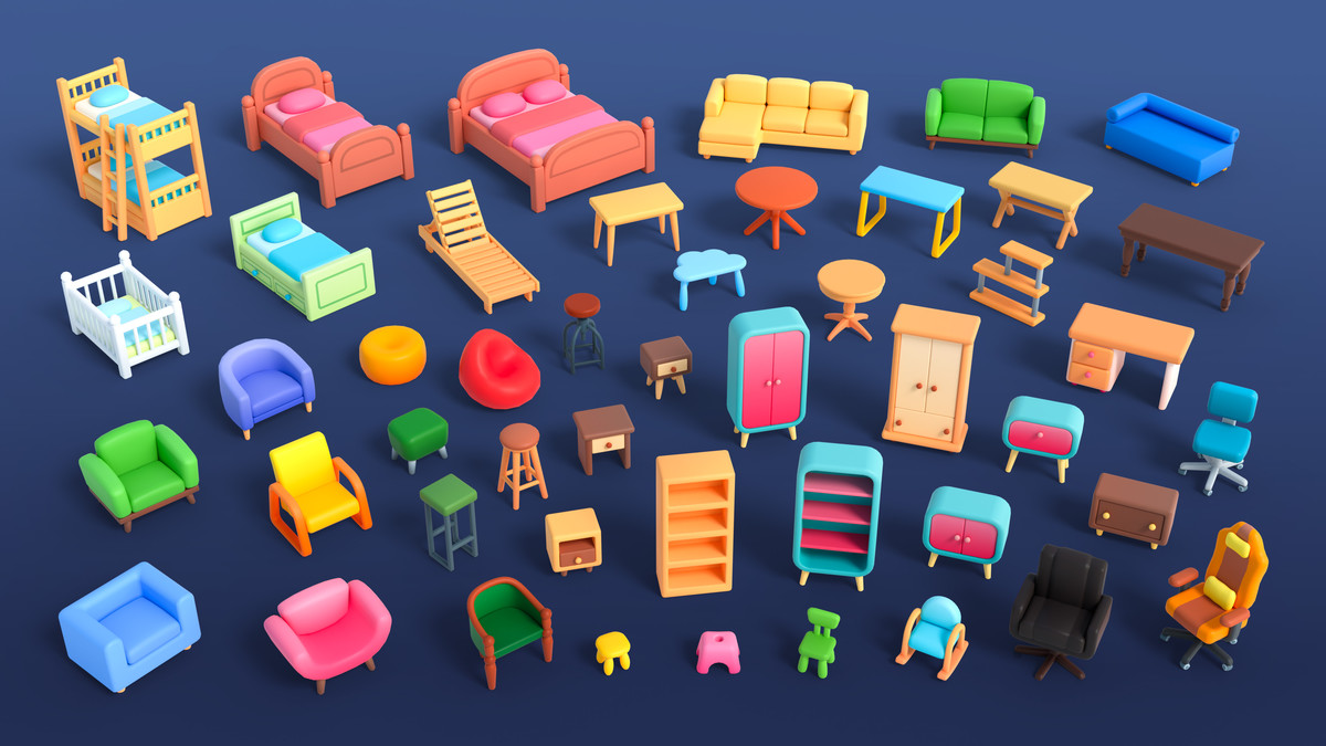 Cute Furniture Mini - Low Poly 3D Models Pack