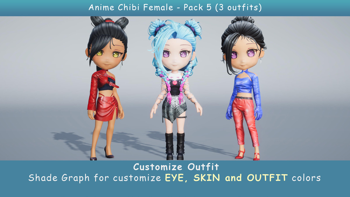 Anime Chibi Female Dancer - Combo 5 (3 outfits)