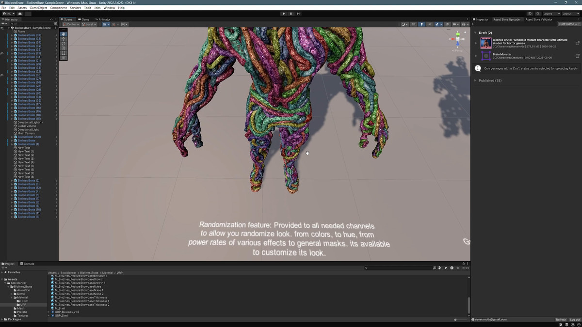 Biolines Brute: Humanoid mutant character with ultimate shader for horror games