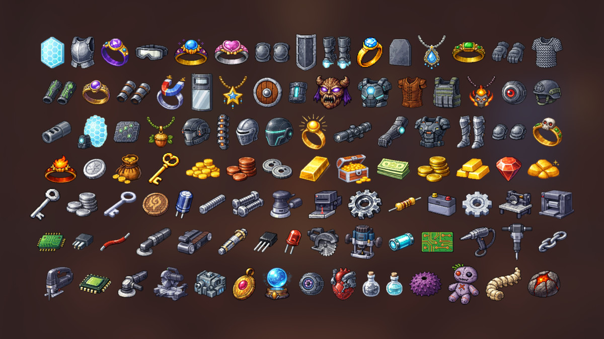 Ultimate Pixel Game Icons Pack for RPG, Survival, Crafting and Action Games