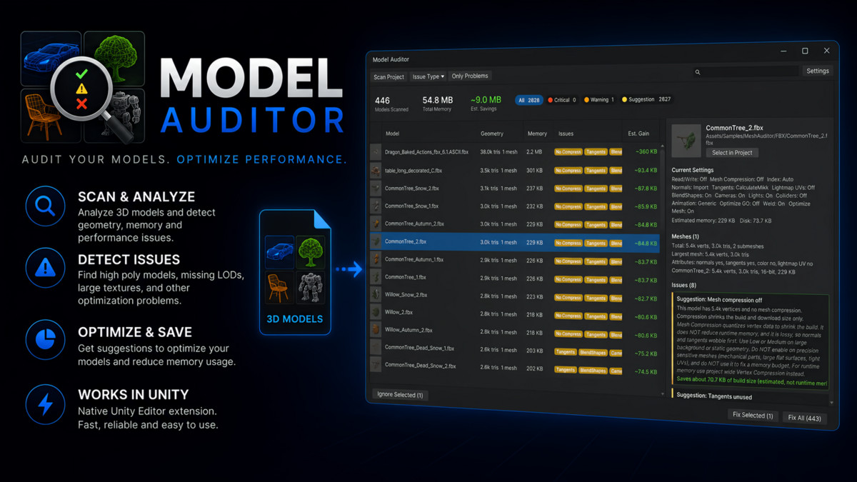 Model Auditor - Optimize Mesh Memory, Build Size & Performance