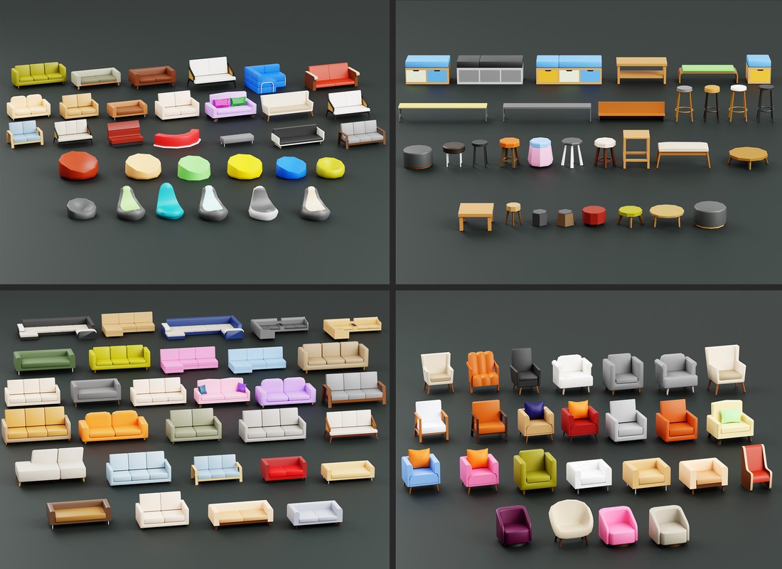 Interior 1 Low-poly 3D models Pack