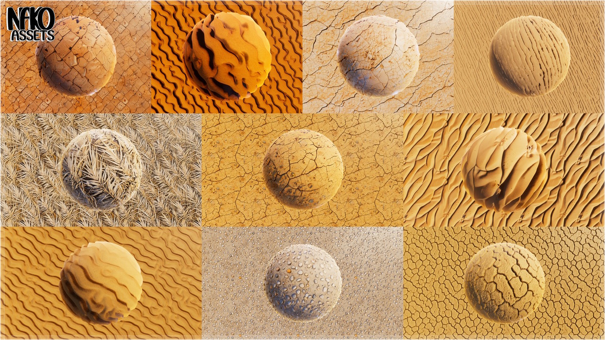x110 4K Desert Materials PBR Textures for Ground, Sand, Rocks & Terrain