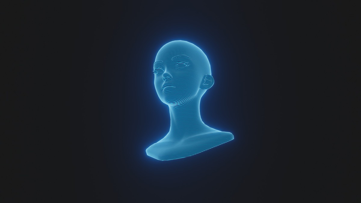 Anime Human Hologram Heads 3D Model Rigged with Facial Expressions