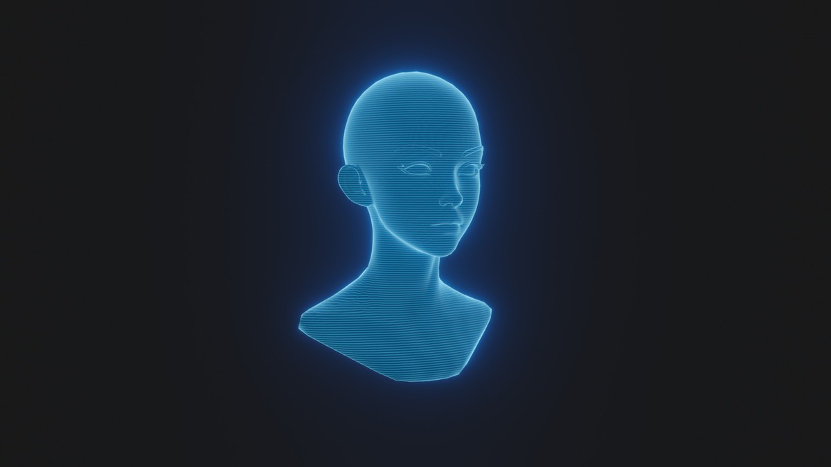 Anime Human Hologram Heads 3D Model Rigged with Facial Expressions