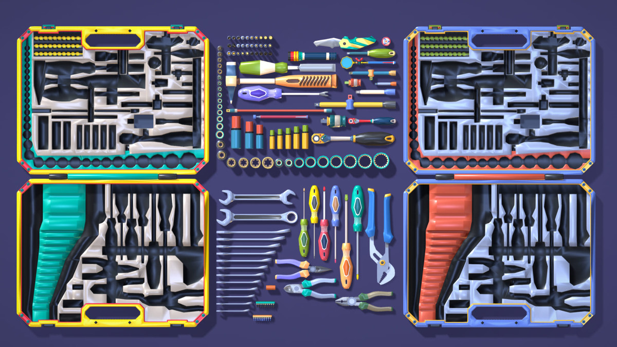 Industrial Toolkit Pack - 117 Lowpoly Toon Style Mechanical Tools Big Collection