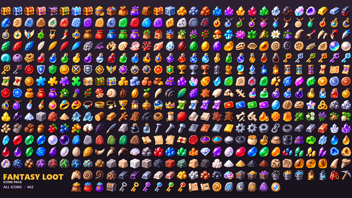 Fantasy Loot Icons - 462 RPG Items, Gems & Potions
