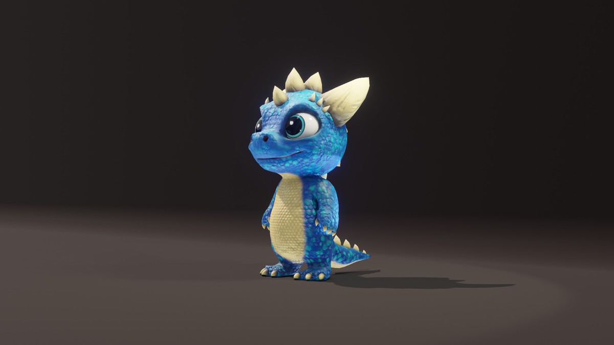 Cartoon Blue Dinosaur 3D Model – Animated Character