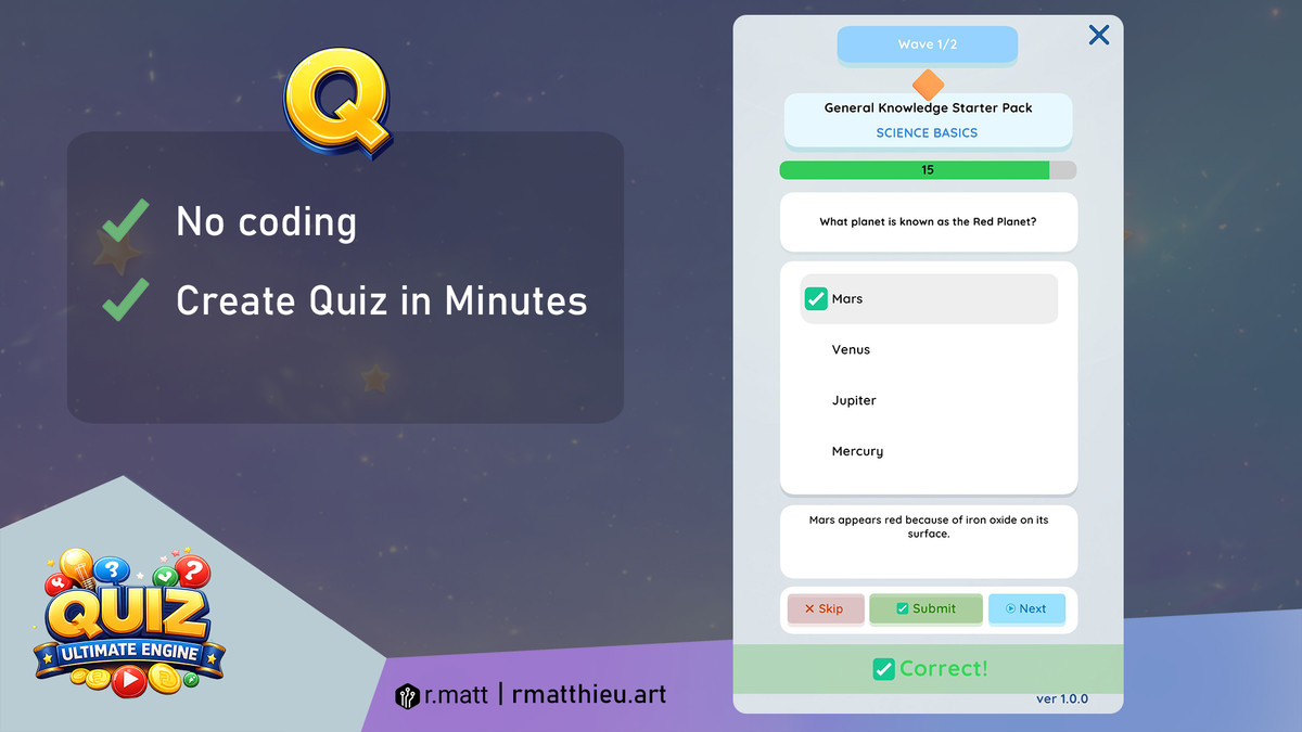Quiz Ultimate Engine – Quiz System (No-Code, Mobile, WebGL)