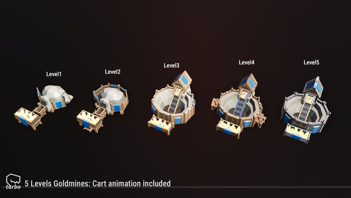 Tower Defense Mining & Walls Pack - Low Poly 3D Art