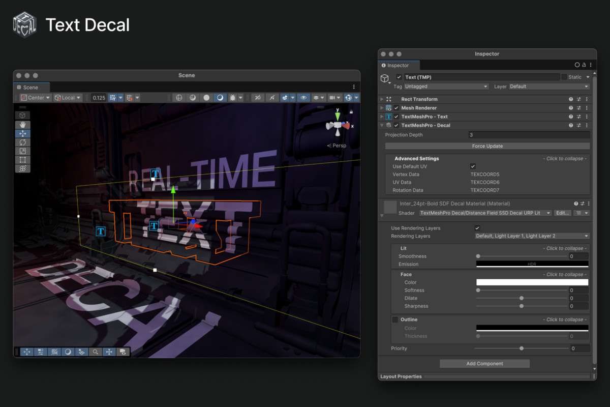 Text Decal: Dynamic Text Projection for 3D Surfaces