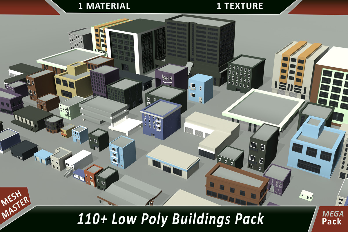 110+ low poly buildings pack