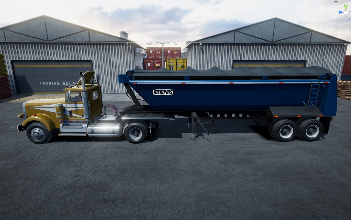 Semitruck with dump trailer