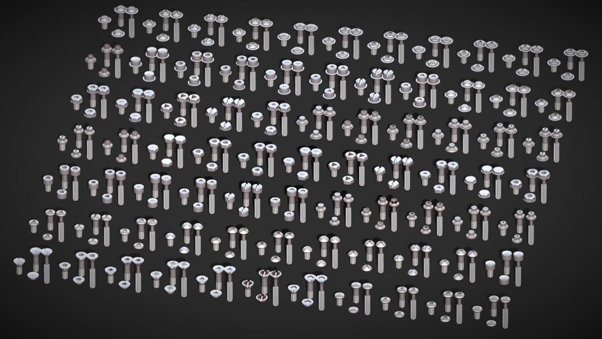 308 Bolt Screw & Head Pack - Low Poly Realistic Kitbash - Industrial Props Set