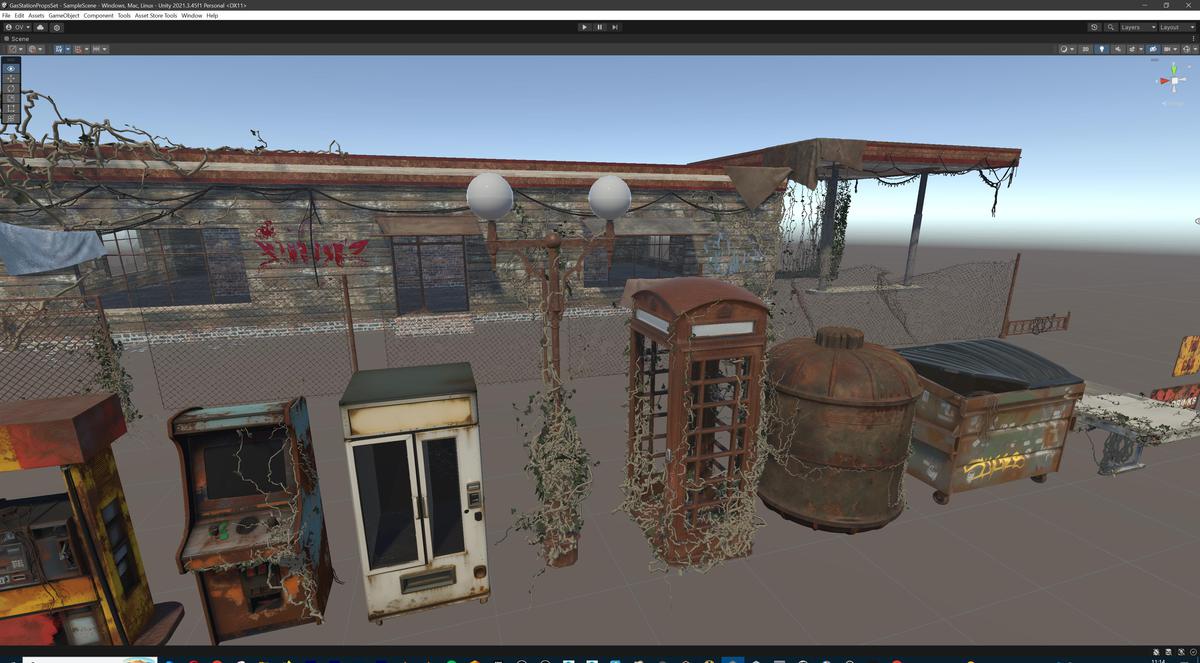 Post-Apocalyptic Junkyard Rusty Gas Station Props Pack (217 3d assets)
