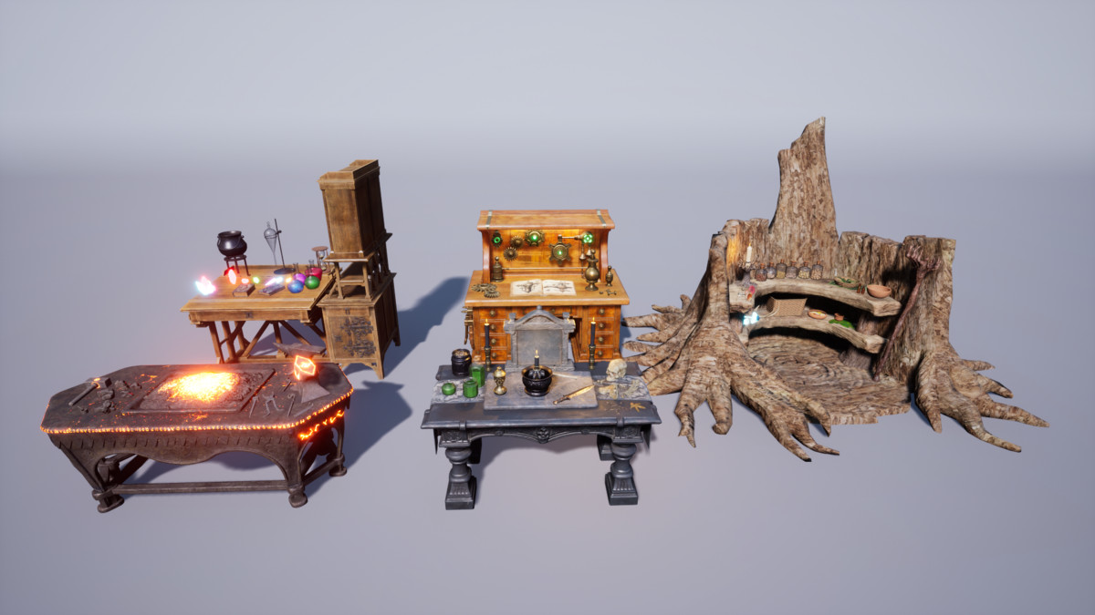 Fantasy Workbenches/Crafting Stations/Workshops (Potions/Blacksmith,Alchemy)