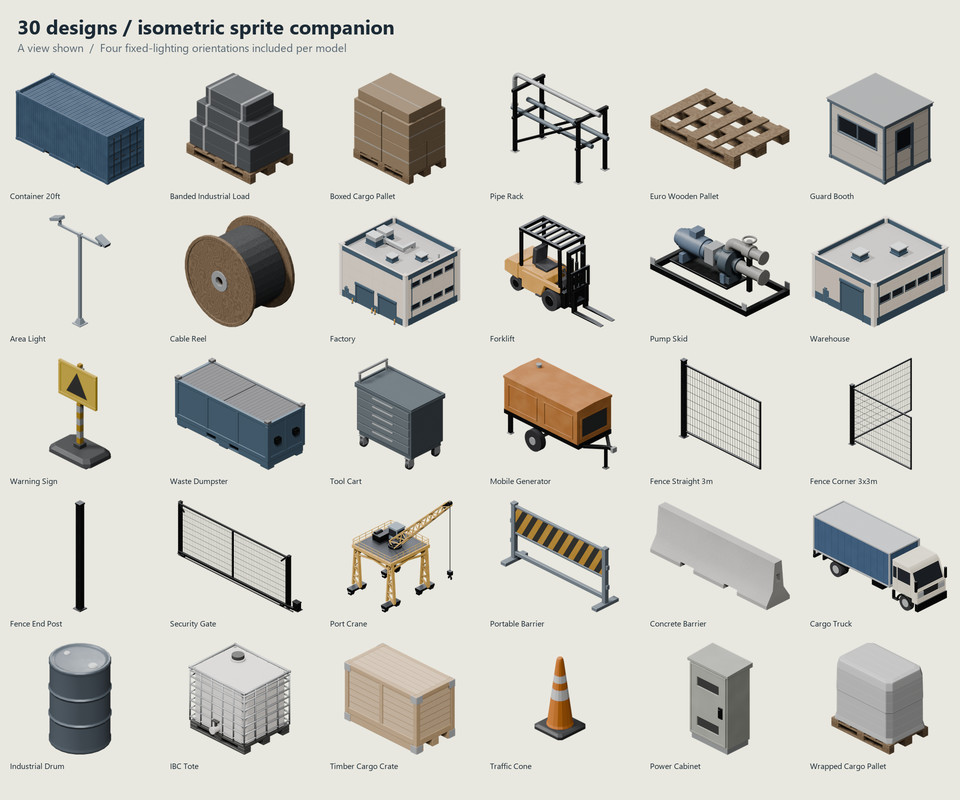 Stylized Industrial Yard - 3D Models & Isometric Sprites