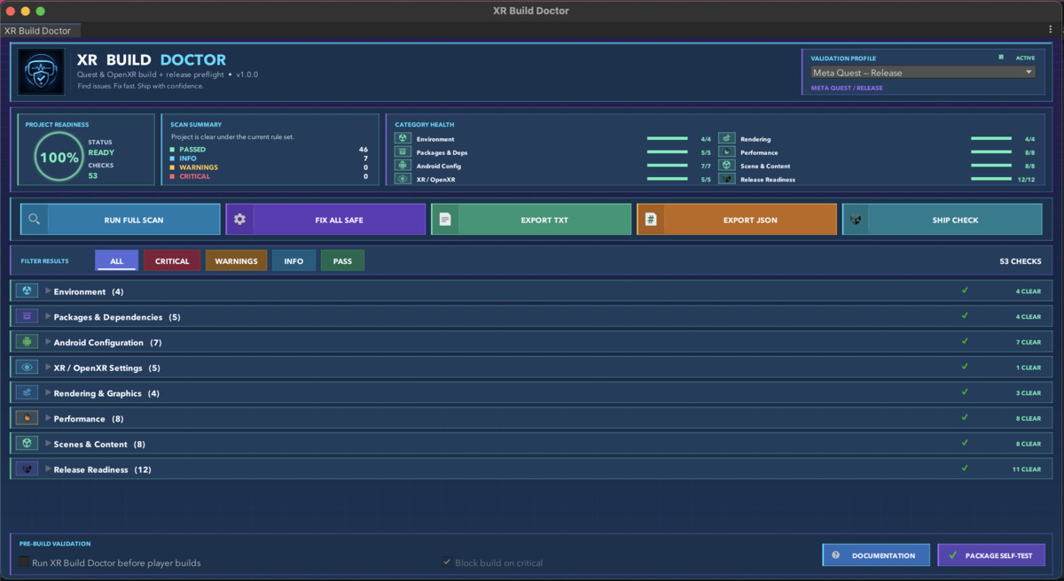 XR Build Doctor - Quest & OpenXR Build + Release Preflight