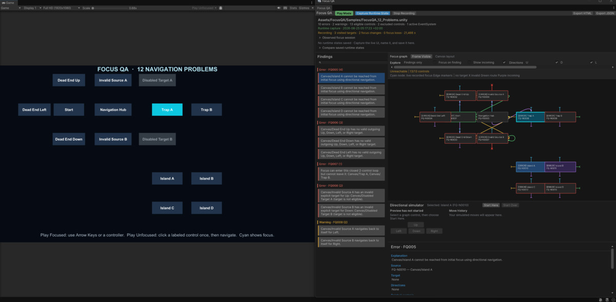 Focus QA — Fast uGUI Navigation Analyzer