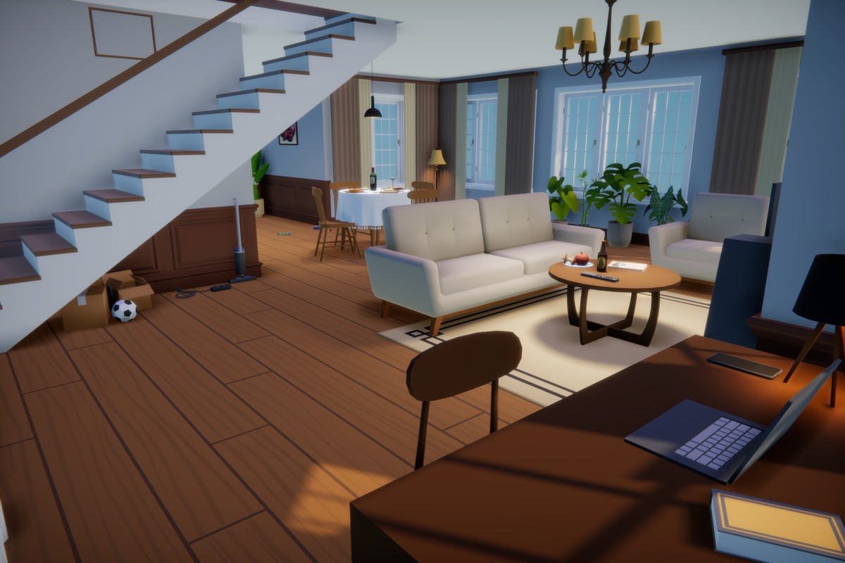 Low Poly Cartoon House Interior & Exterior
