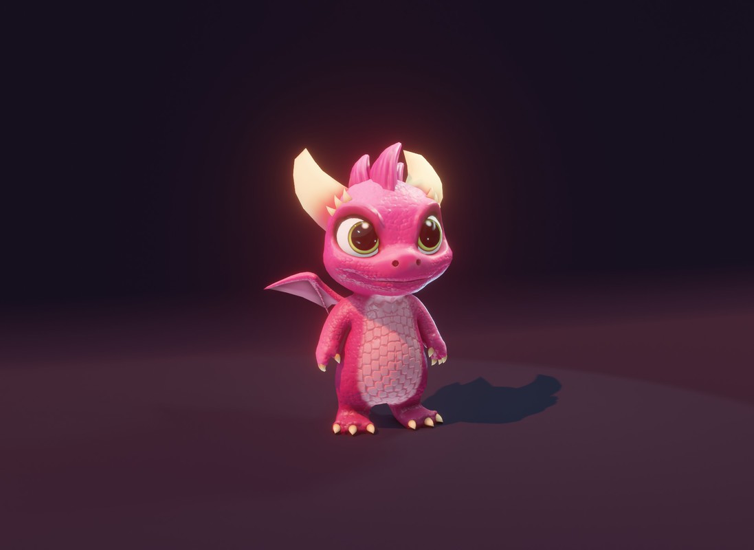 Cartoon Pink Baby Dragon 3D Model & 5 Music Tracks & 36 Sound Effects (Built-in)