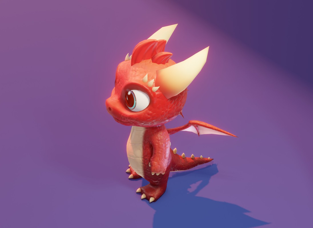 Cartoon Red Baby Dragon 3D Model & 5 Music Tracks & 36 Sound Effects (Built-in)