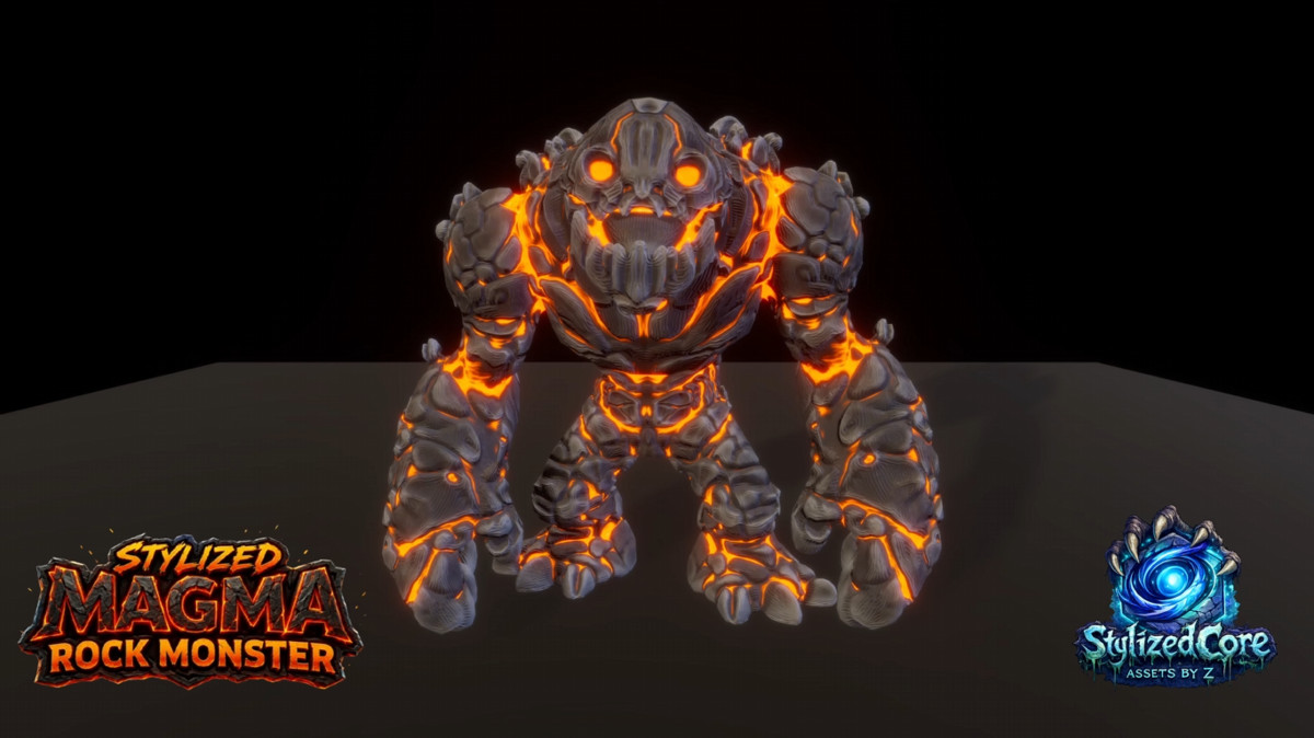 Stylized Magma Rock Monster Pack 1 – Brute Variant (Animated, LOD, Skins)