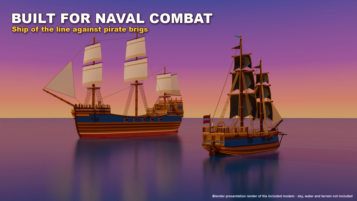 Stylized Pirate Ships & Boats: 13 Vessels + Harbour Dock Kit