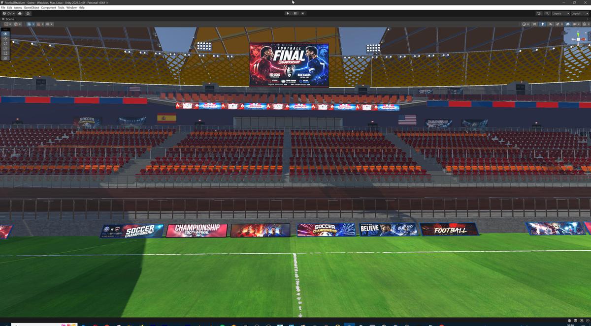 Modular Soccer Football Stadium Arena With 4 Roofs - Sport Environment 3d Level