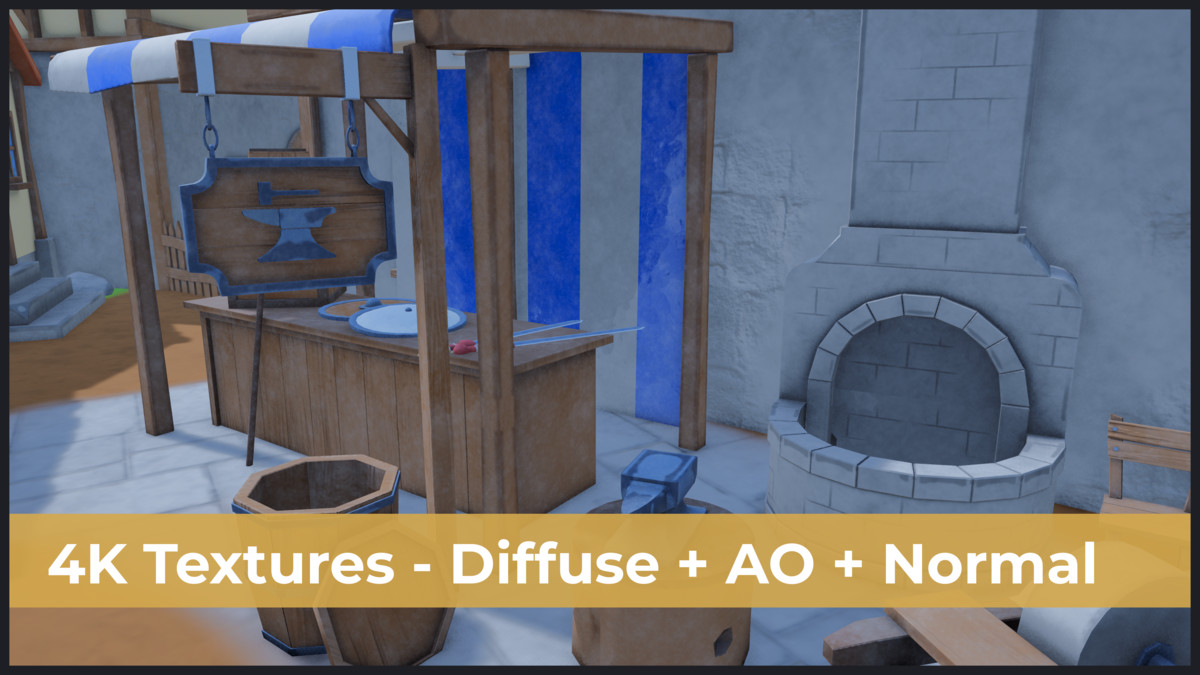 Stylized Medieval Settlement Low Poly