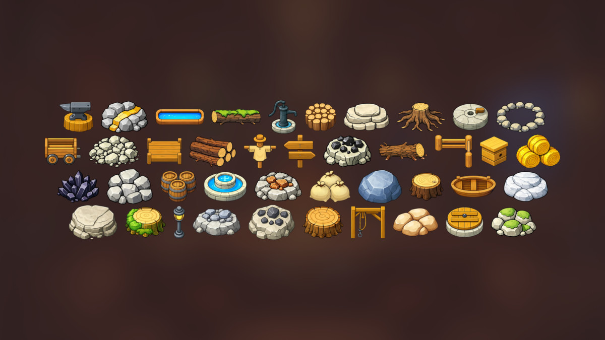 Village Builder Environment Pack City Farm Props, Nature and Town Assets