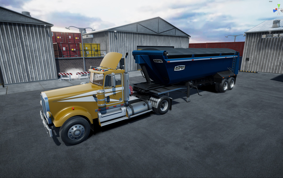 Semitruck with dump trailer